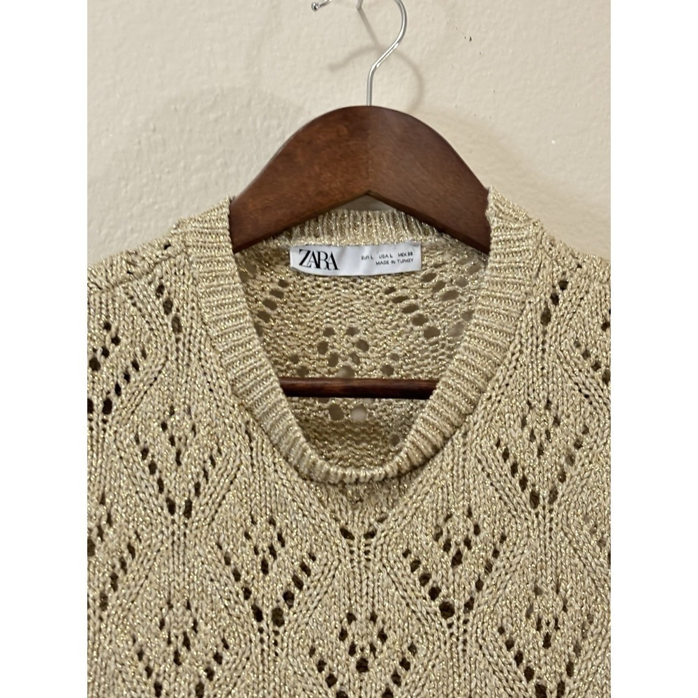 Zara Gold Stretch Shiny Viscose Knit Tank Top Size L - Picture 3 of 6